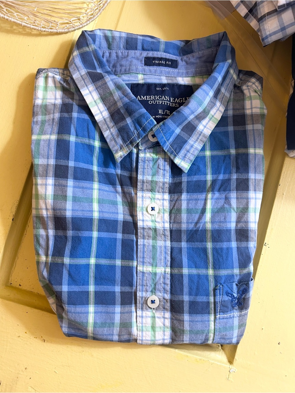 American Eagle Outfitters Plaid Cotton Short Sleeve Casual Dress Shirt Sz XL/TG